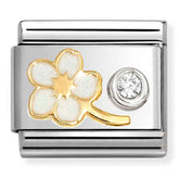 Nomination Composable Classic Link 630302/10 White Forget Me Not in 18K Gold, Silver, Enamel & CZ